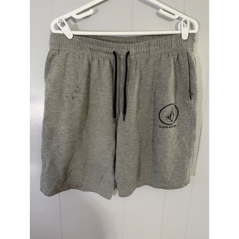 Volcom Sweat Shorts Mens Large Gray Drawstring Elastic Waist Logo Pockets Casual